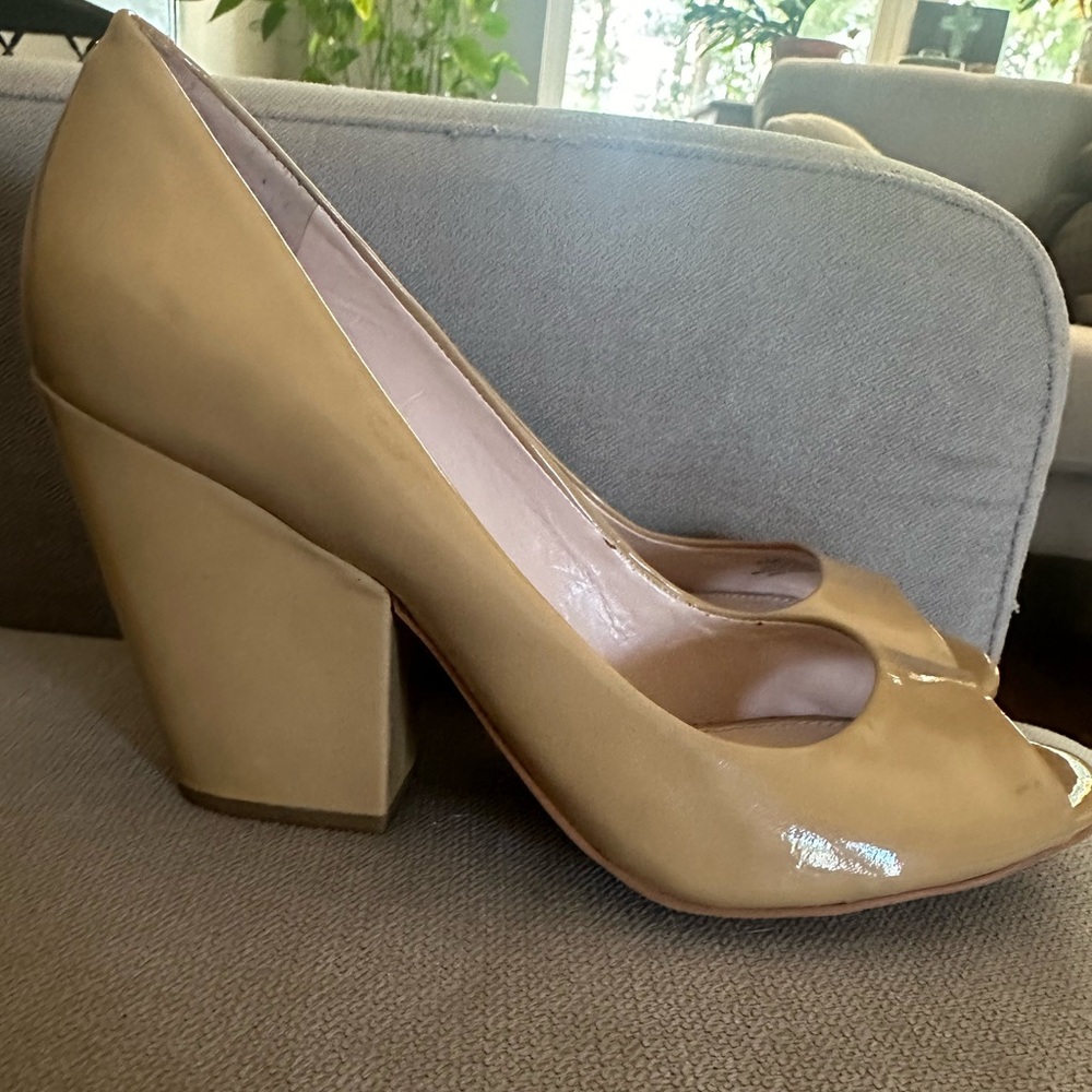 Tan Peep-Toe Block Heels-size 8.5
